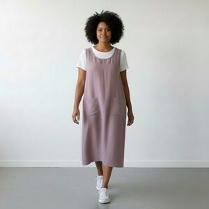Silhouettes Vintage Women's 1X Purple Denim Cotton Long Jumper Dress Granny Core